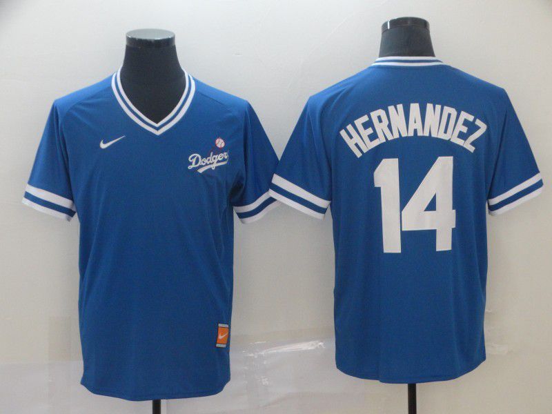 Men Los Angeles Dodgers #14 Hernandez Blue Game Throwback Nike 2022 MLB Jersey
